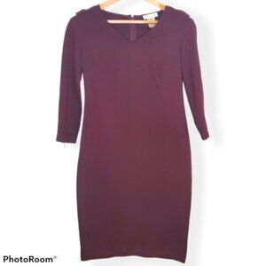 Kenar, Classic V-Neck Long Sleeve Maroon Dress, Size 4